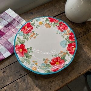 PIONEER WOMAN FLORAL MELAMINE DINNER PLATE 10.5” TURQUOISE RIM READ LISTING